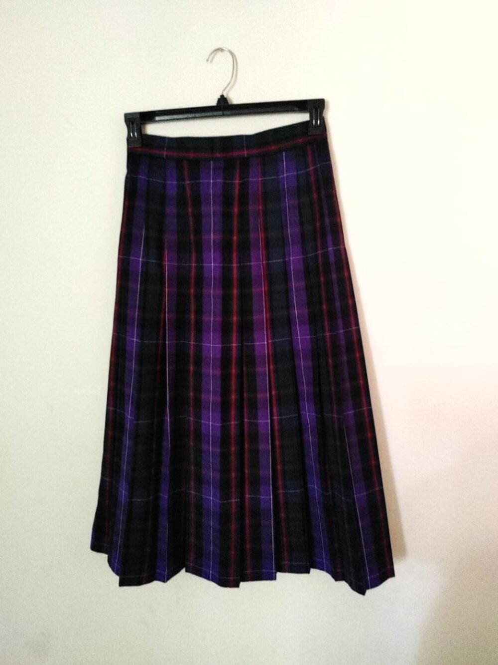 Vintage Allen Jolly Purple Plaid Wool Pleated Size 10 Skirt